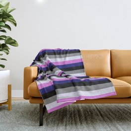 [ Thumbnail: Colorful Orchid, Midnight Blue, Black, Grey, and Lavender Colored Pattern of Stripes Throw Blanket ]