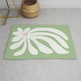 White Chrysanthemum on Green Area & Throw Rug