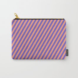 [ Thumbnail: Light Salmon and Slate Blue Colored Lined Pattern Carry-All Pouch ]