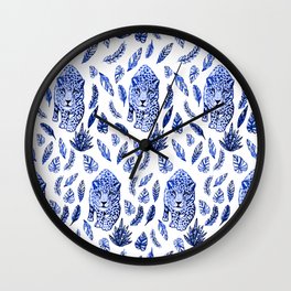 Blue leopard and palm art Wall Clock | Leopardpillow, Tropicalart, Blueleopard, Bluepalm, Junglefacemask, Bluedecor, Jungletotebag, Watercolor, Junglebeachtowel, Jungletshirt 