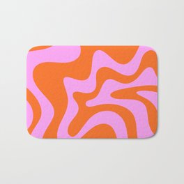 Retro Liquid Swirl Abstract Pattern in Hot Pink and Red-Orange Bath Mat