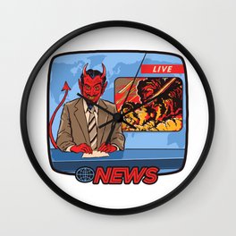 BREAKING NEWS Wall Clock | 70S, Satan, Drawing, Tv, Apocalypse, Meteor, Judgementday, Devil, News, Disaster 