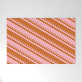 [ Thumbnail: Light Pink & Chocolate Colored Striped Pattern Welcome Mat ]