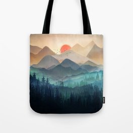 Wilderness Becomes Alive at Night Tote Bag | Watercolor, Painting, Adventure, Gallerywalls, Sunrise, Mountain, Livingroom, Pine, Art, Travel 
