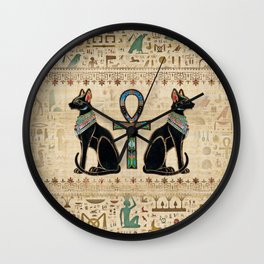 Egyptian Cats and ankh cross Wall Clock