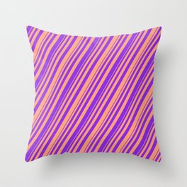[ Thumbnail: Purple & Light Salmon Colored Striped/Lined Pattern Throw Pillow ]