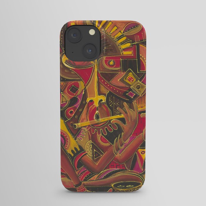 The Flutist surreal red music painting from Africa iPhone Case