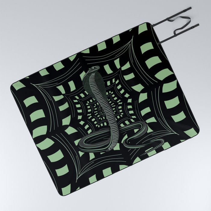Hypno snake on black and green Picnic Blanket