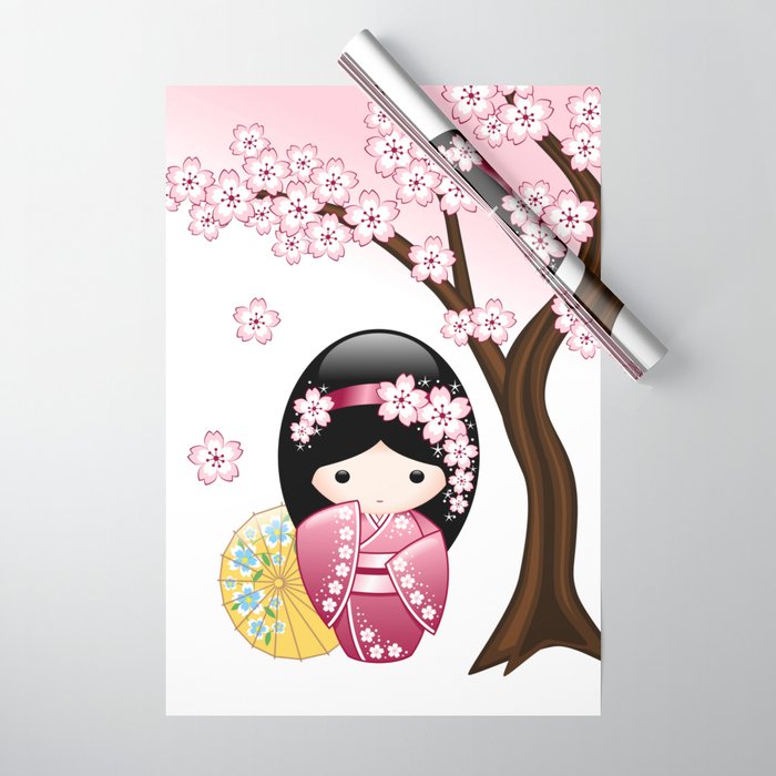 Japanese Spring Kokeshi Doll Wrapping Paper By Natalialinn Society6