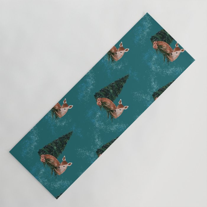 Deer and Christmas tree Yoga Mat