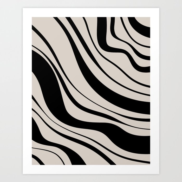 Wavy Illustration Design Black and Beige 11 Art Print