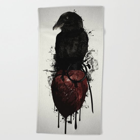 Raven and Heart Grenade Beach Towel