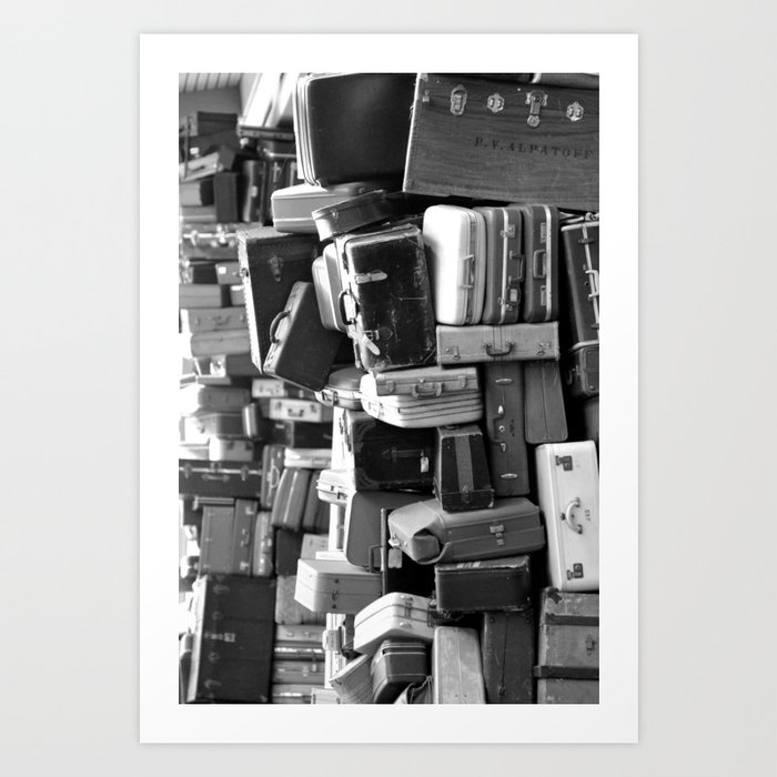 TOWER OF LUGGAGE in Black & White Art Print