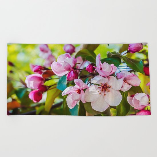 Pink apple blossom Beach Towel