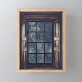 Space view Window-Moon shine Framed Mini Art Print