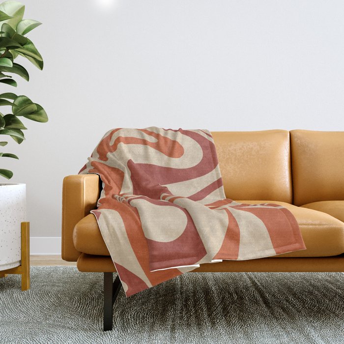 Mod Swirl Retro Abstract Pattern in Mid Mod Burnt Orange Rust Beige Throw Blanket
