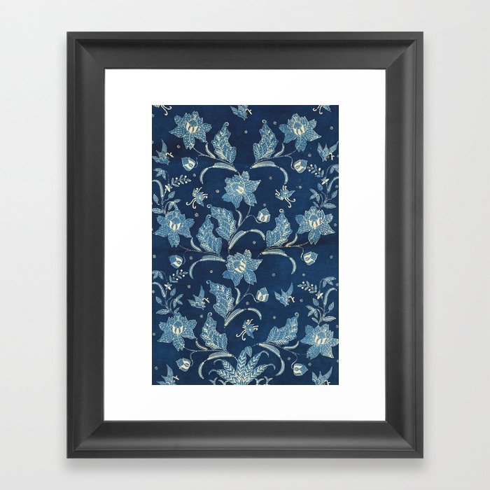 Antique Indonesian Blue Batik Sarong Framed Art Print