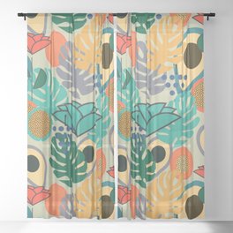 Monstera, fruits and flowers Sheer Curtain