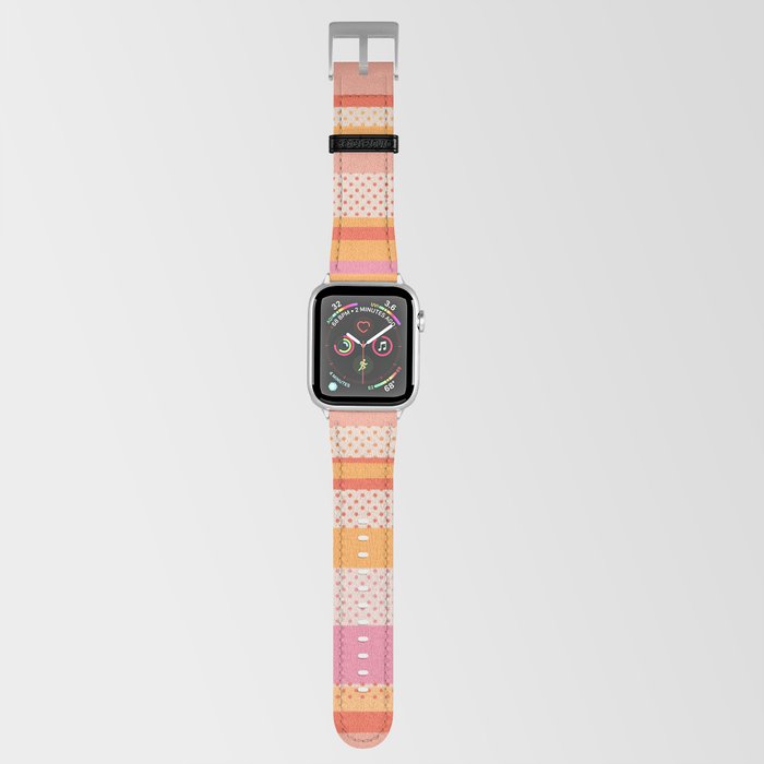 Cheerful Retro Stripes and Dots Pattern Pink Orange 2 Apple Watch Band