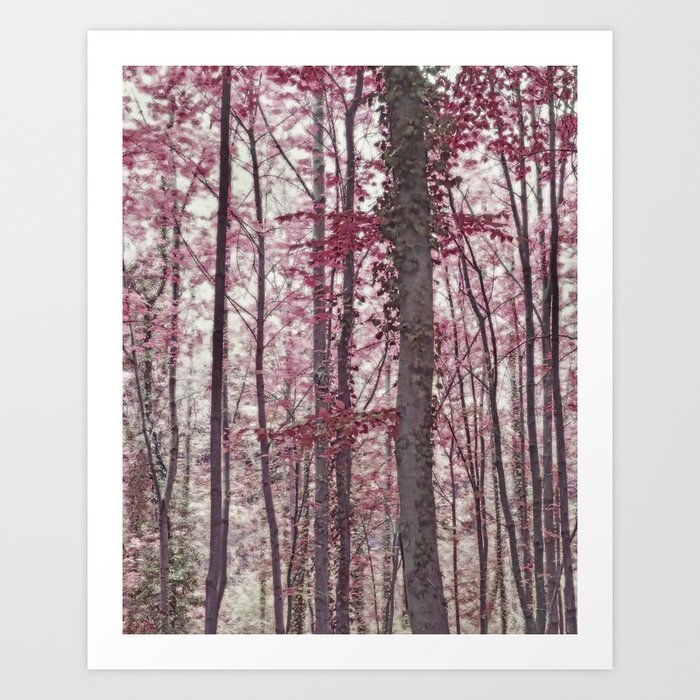 Ethereal Austrian Forest in Burgundy Art Print