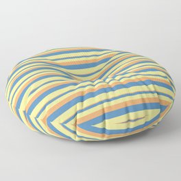 [ Thumbnail: Brown, Blue, and Tan Colored Striped/Lined Pattern Floor Pillow ]