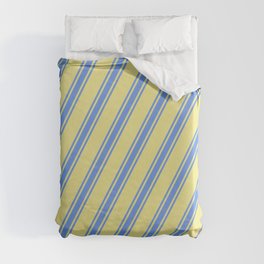 [ Thumbnail: Tan & Cornflower Blue Colored Lines/Stripes Pattern Duvet Cover ]