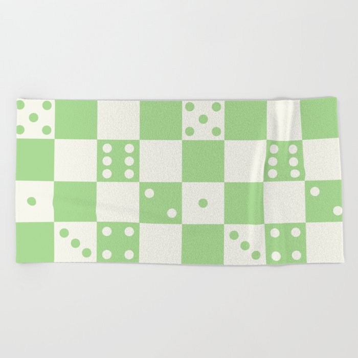 Checkered Dice Pattern (Creamy Milk & Spring Green Color Palette) Beach Towel