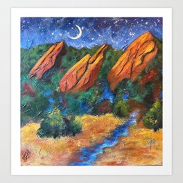 Boulder's Flatirons by Moonlight Art Print