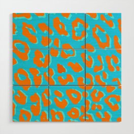 Leopard Print Orange Blue Wood Wall Art