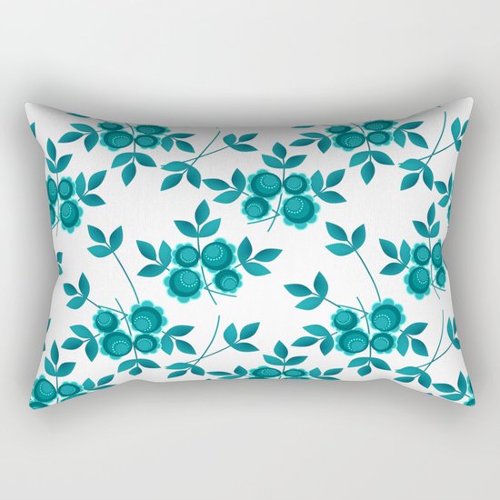 Retro .Turquoise flowers on a white background . Rectangular Pillow