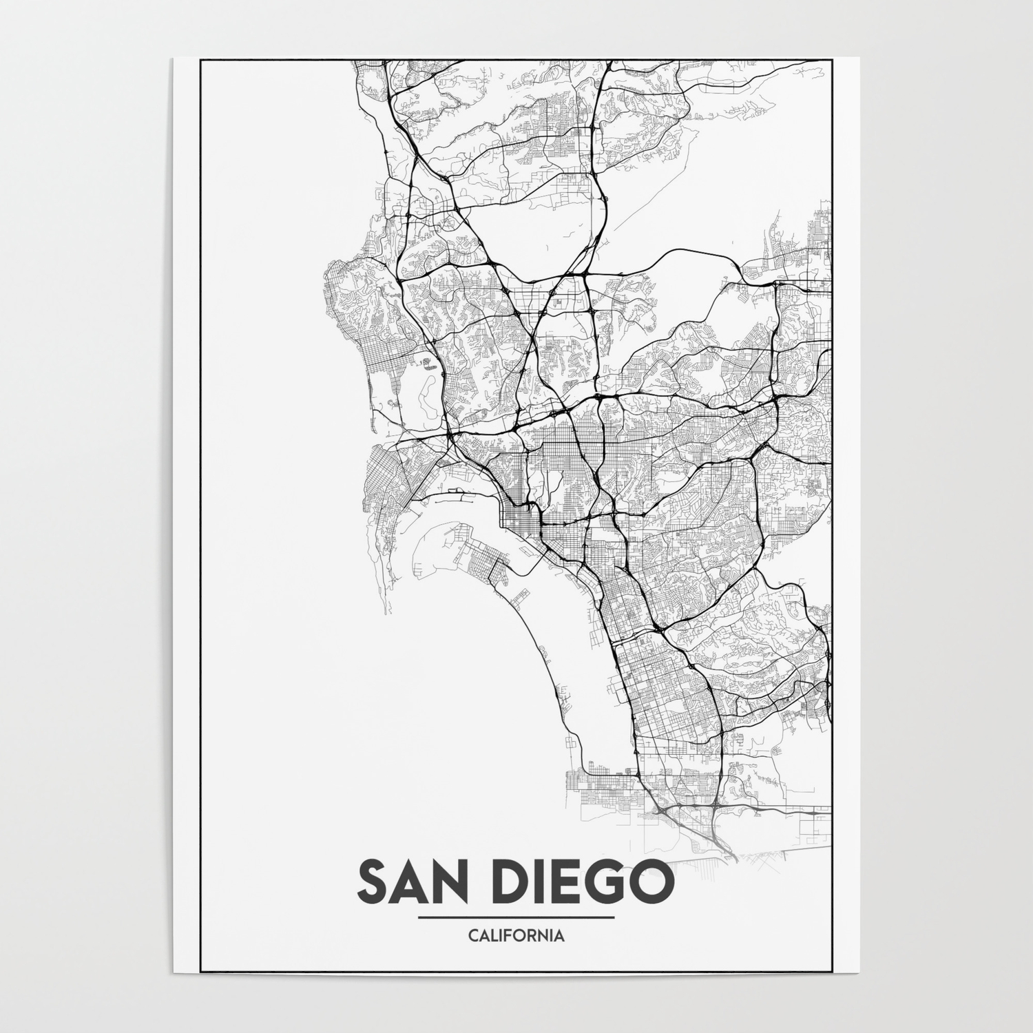 San Diego City Map Minimal City Maps - Map Of San Diego, California, United States Poster By  Valsymot | Society6