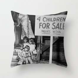 Children for Sale, Inquire Within humorous black and white photograph Throw Pillow