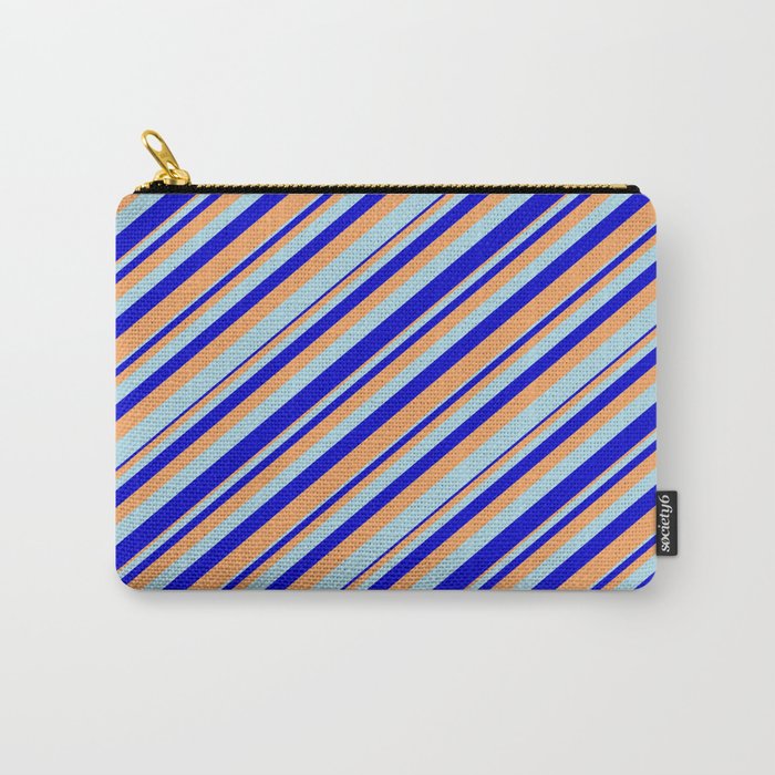 Brown, Light Blue, and Blue Colored Lines Pattern Carry-All Pouch