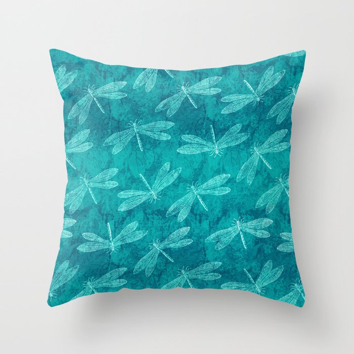 Dragonfly Dance Blue Green Throw Pillow