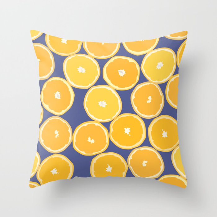 Oranges - Orange Summer Vibe Pattern on Blue Throw Pillow