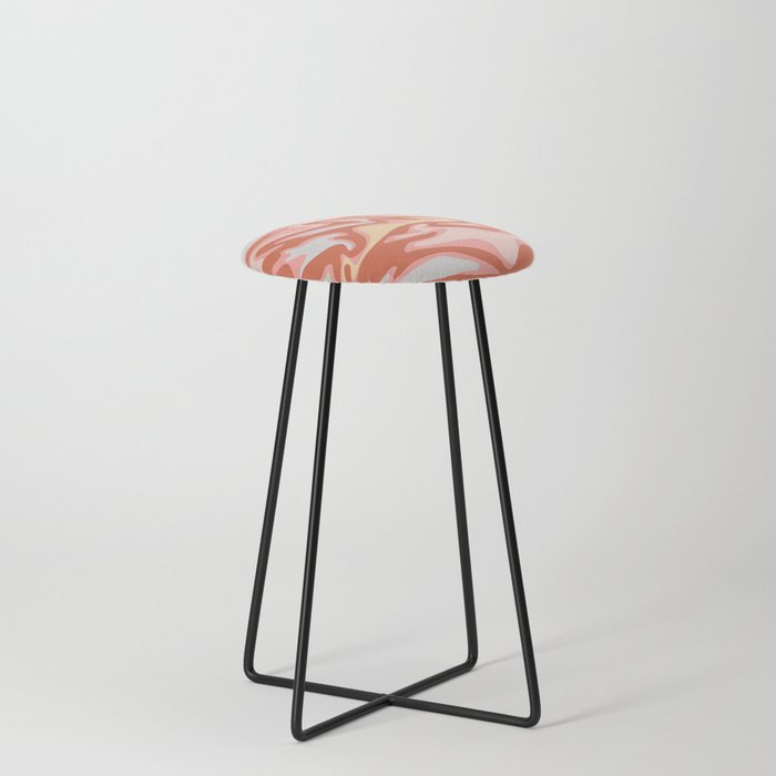 FLOW MARBLED ABSTRACT in TERRACOTTA AND BLUSH Counter Stool
