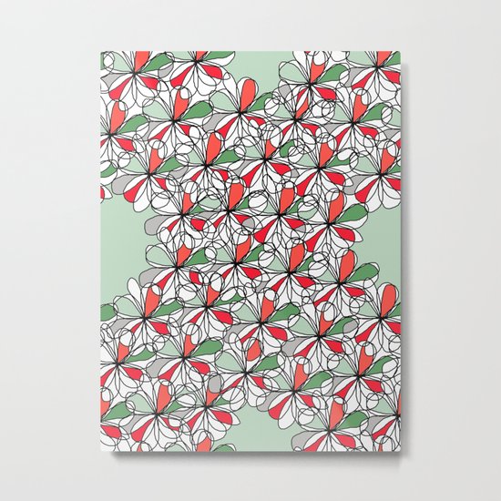 Xmas Floral Doodle Metal Print