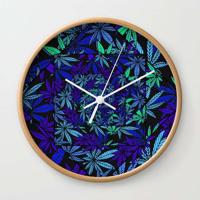Aquatic Shades Marijuana Pot Leaf Kaleidoscope Mandala Wall Clock