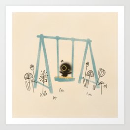 Little crow on a swing Art Print