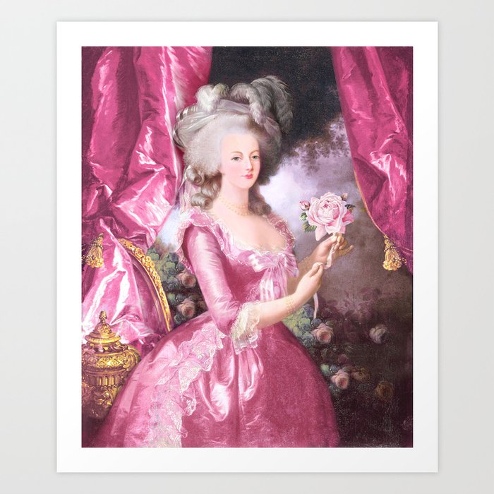 Marie Antoinette with a pink rose Art Print