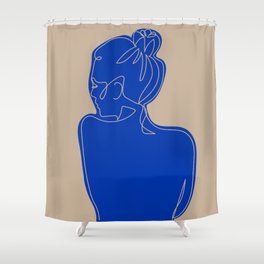 Woman in blue - lineart  Shower Curtain