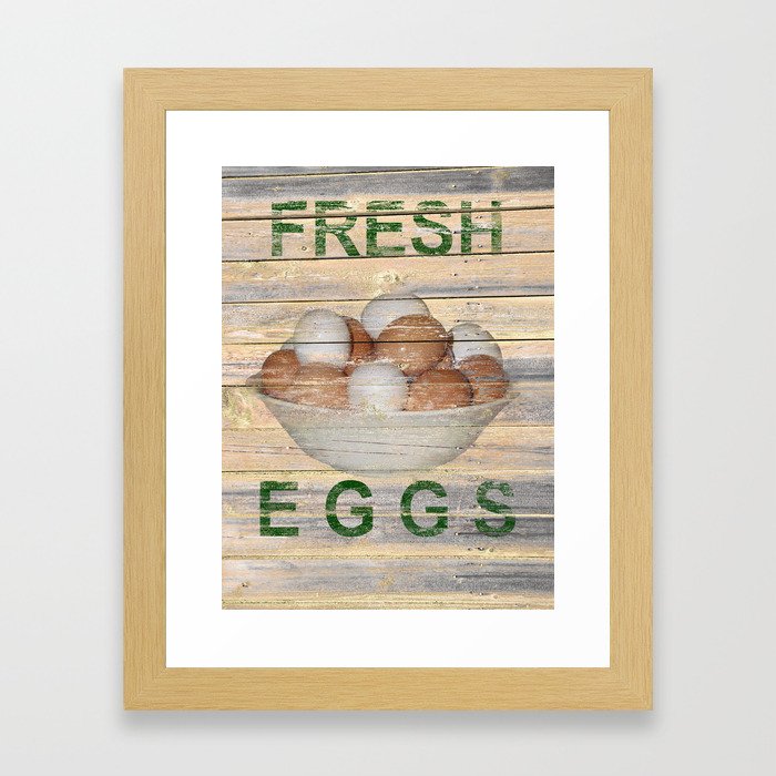 Rustic Fresh Eggs Kitchen Cafe Bistro Country Farmhouse Art A295 Framed Art Print