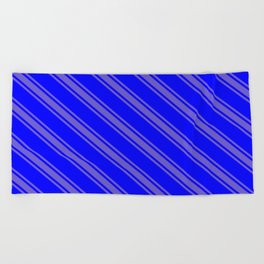 [ Thumbnail: Blue and Slate Blue Colored Striped/Lined Pattern Beach Towel ]