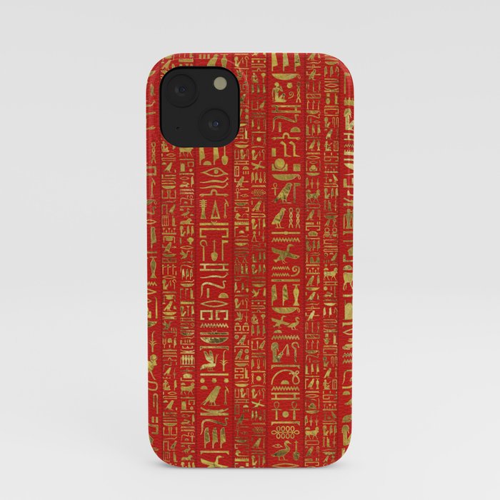 Egyptian hieroglyphs gold on red leather iPhone Case