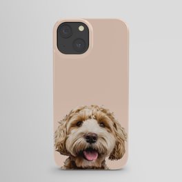 Happy Goldendoodle on Pastel Pink Background iPhone Case