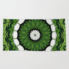 Tropical Green and White Floral Mandala Beach Towel