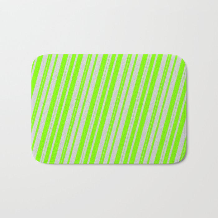 Light Grey and Chartreuse Colored Lined/Striped Pattern Bath Mat