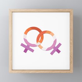 Lesbian Pride Intersecting Female Symbols, Lesbian Rainbow Flag LGBTQ Pride Flag, Orange White Purple  Framed Mini Art Print