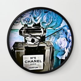 Coco No. 5 Fashion Icon Display Blue Grunge Wall Clock | 3D, Pop Art, Boho, Black And White, Abstract, Botanical, Photo, Typography, Classic, Floral 