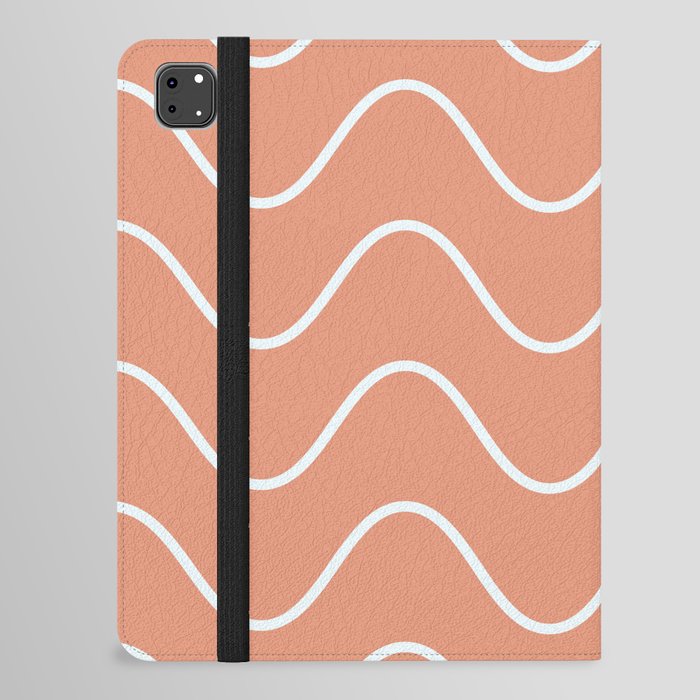 Abstract Wavy Lines Pattern - Dark Salmon and White iPad Folio Case
